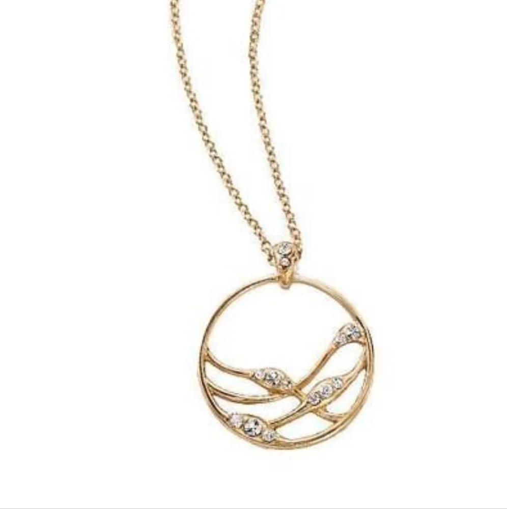 2013 AVON Organic Style Embellished Pendant Necklace Rhinestone Gold tone Sealed